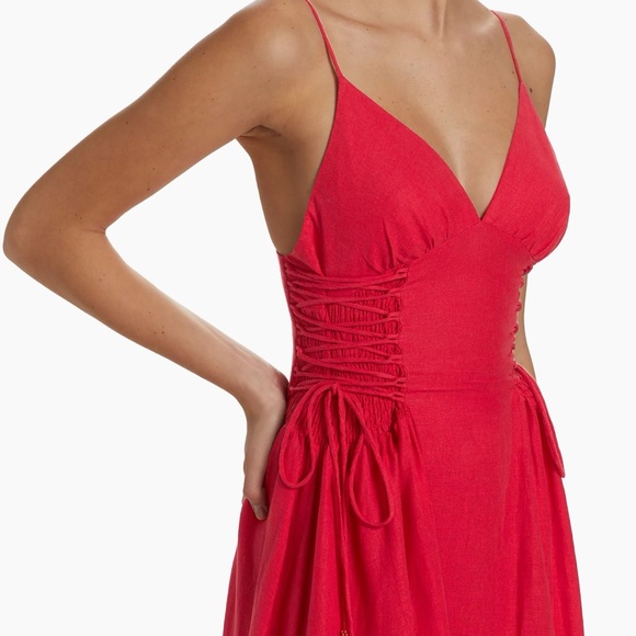 FARM Rio Dresses & Skirts - Brand New Without Tag
Farm Rio Red Lace Up MIDI Dress 
Size- Large 
Color- Red